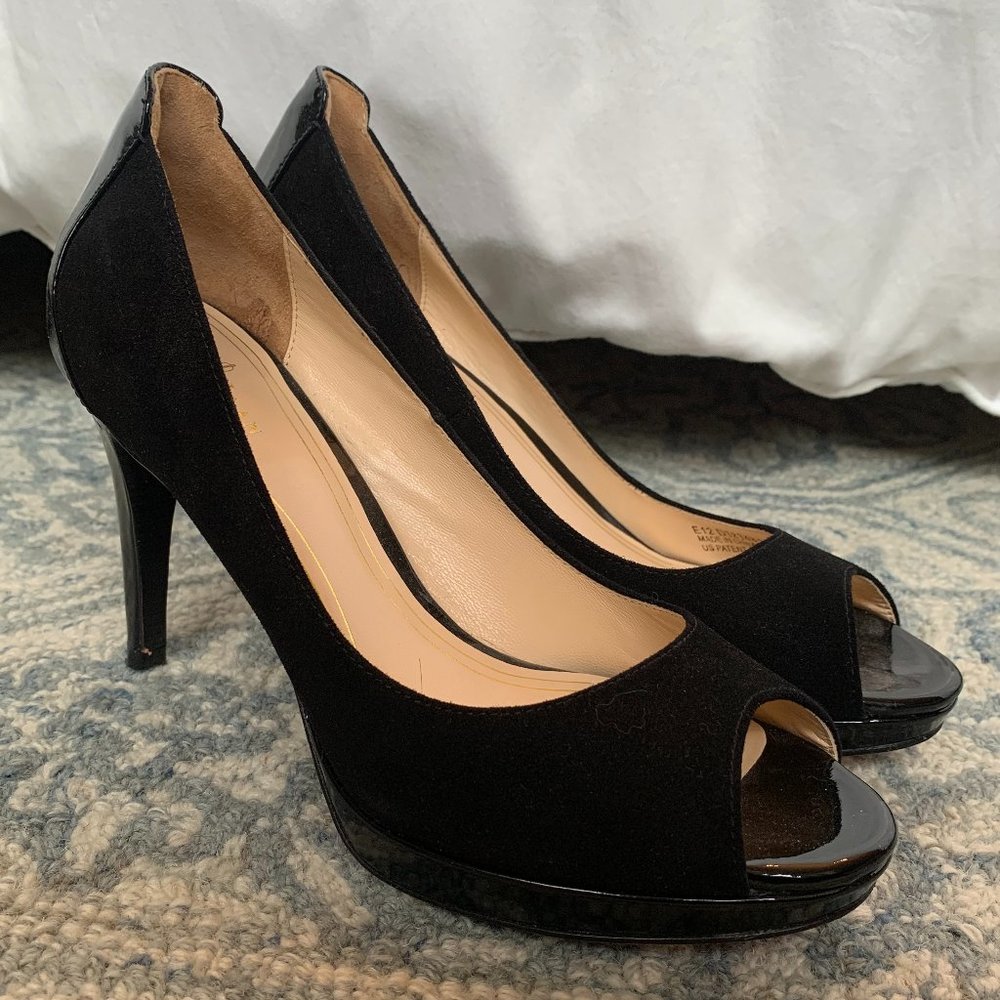 Cole Haan Black Suede and Leather Peep Toe Heel